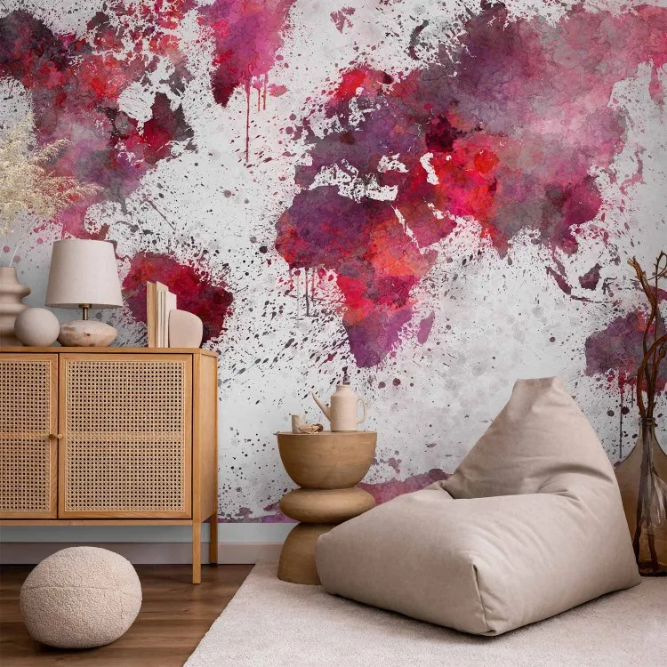 World Map: Red Watercolors