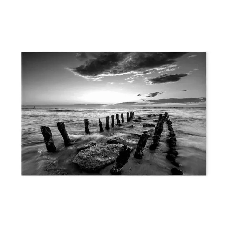 Bruit des vagues (1 pièce) - coucher de soleil en noir et blanc