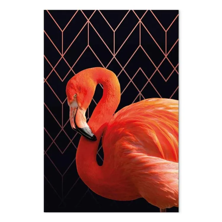 Flamant rose sur fond géométrique (1 pièce) - design style éclectique
