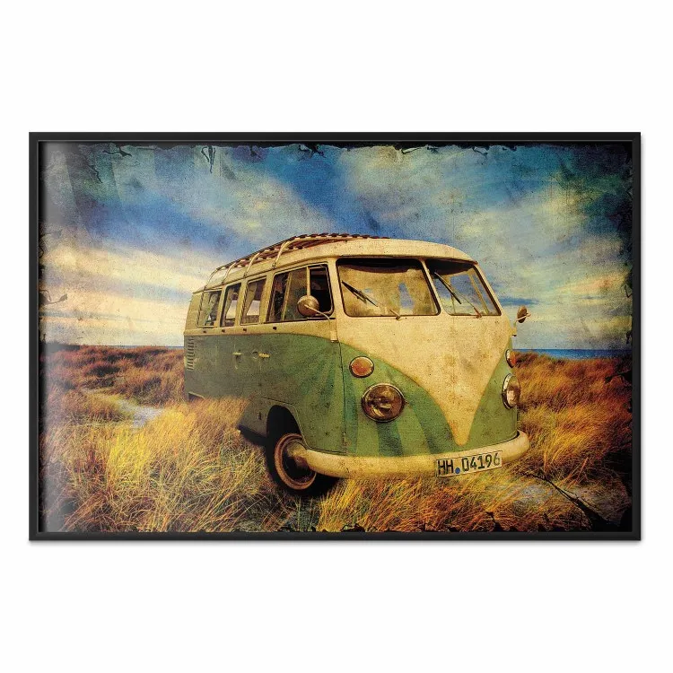 Bus rétro - herbes sauvages, motif automobile
