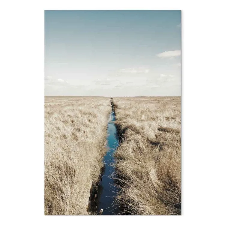 En traversant l'horizon - un paysage rural avec un ruisseau traversant les champs, un tableau parfait pour un salon dans le style scandinave