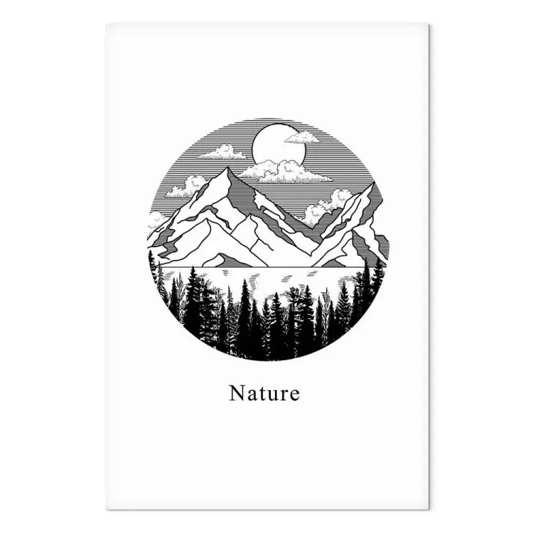 La contrée en montagnes - un paysage de montagne en noir et blanc dans le style minimaliste avec un texte en anglais