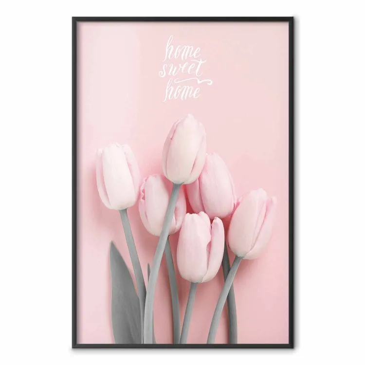 Six tulipes - fleurs printanières roses et textes sur fond pastel