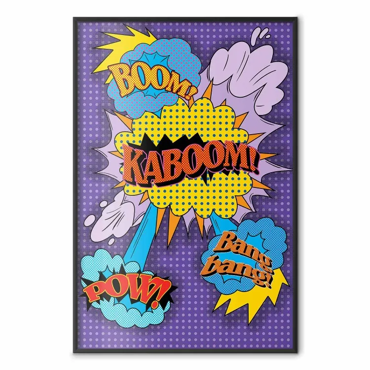 Kaboom! - texte anglais avec motifs colorés dans un style pop art
