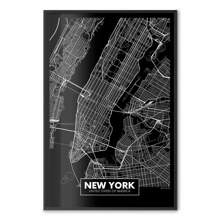 Carte en négatif : New York - cartographie de la ville