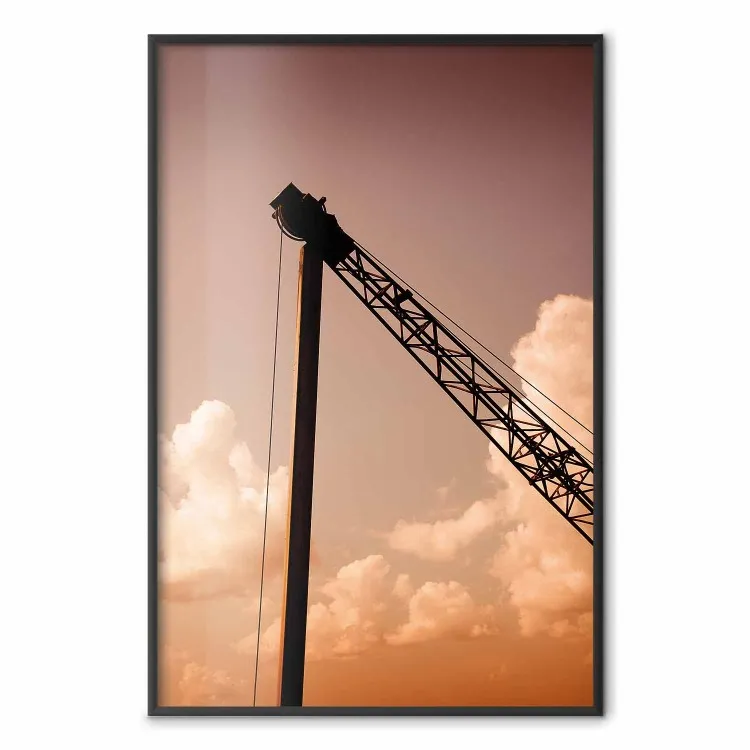 Pose de nuages - paysage ciel orange avec grue de construction