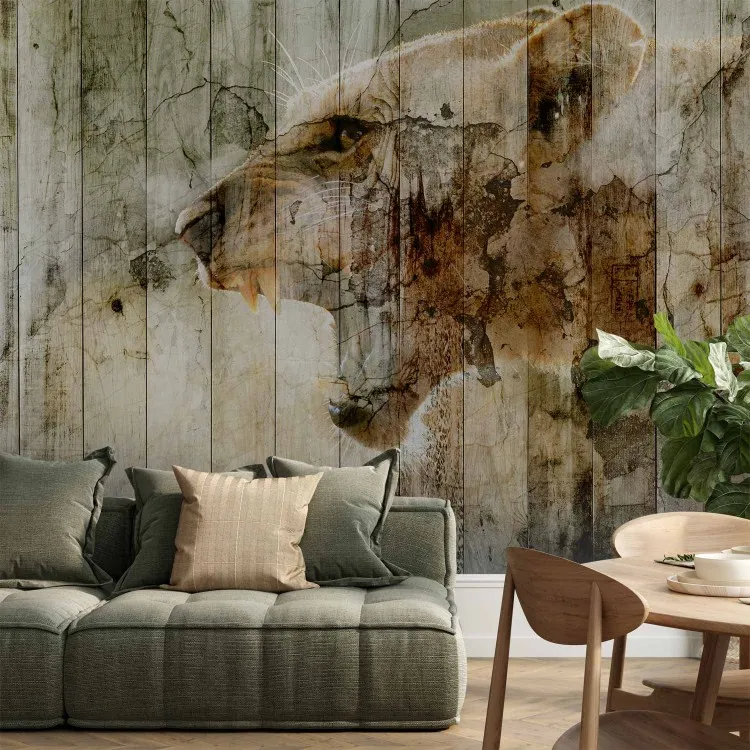 Nature primordiale - des images d'arrière-plan et d'un chat sauvage artistiquement interpénétrées en sépia 