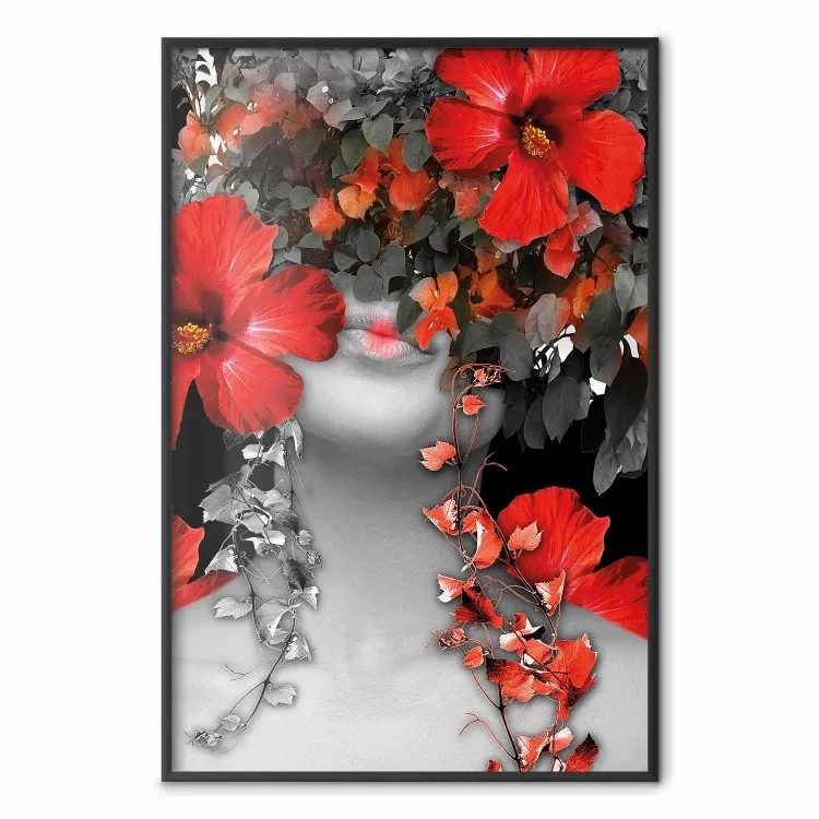 Rêves Japonais - fleurs rouges sur abstraction femme