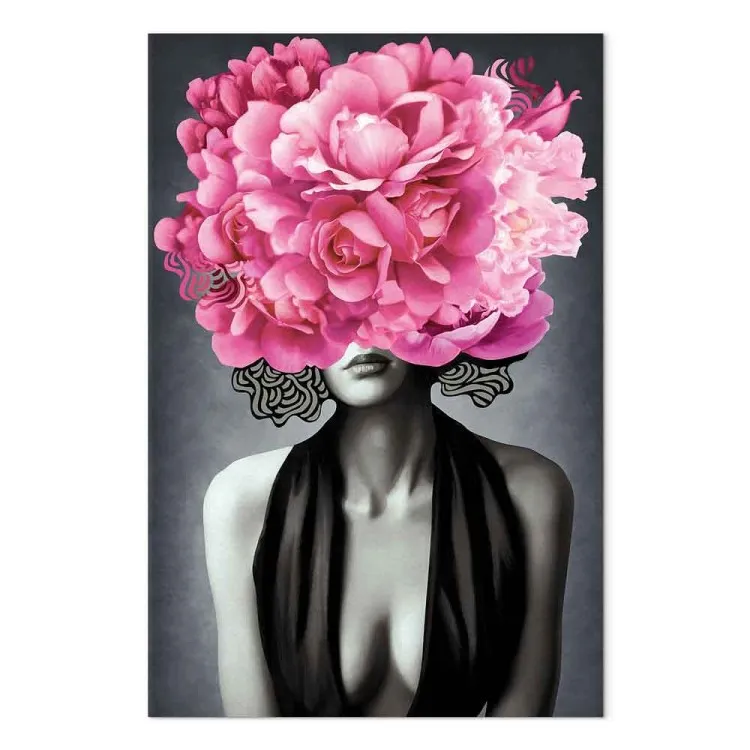 Femme Noir (1 partie) vertical - portrait de femme et motif végétal