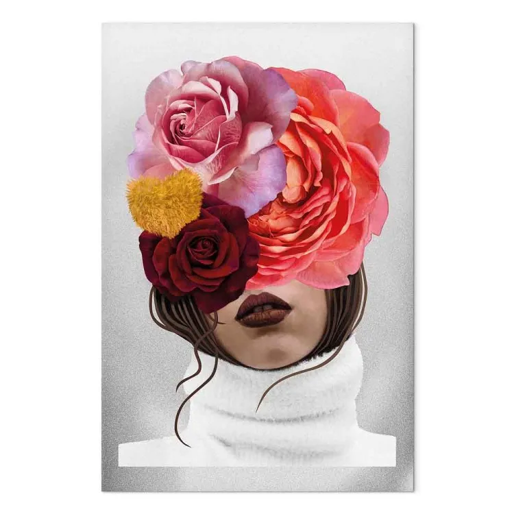 Pivoines et roses sur le visage d'une femme - un portrait abstrait