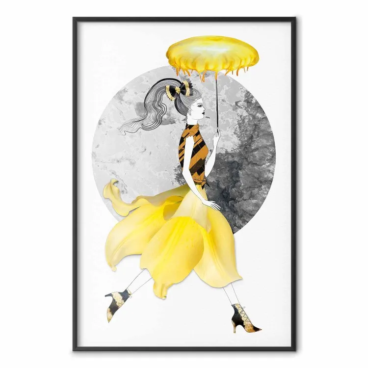 Fille en Course - silhouette féminine en jupe jaune