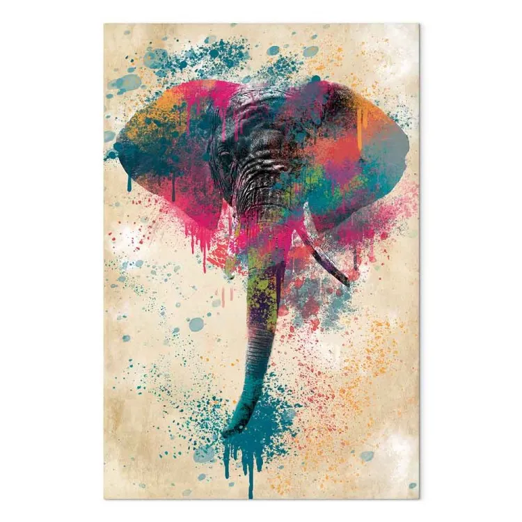 Trompe d'éléphant (1 partie) vertical - éléphant multicolore futuriste
