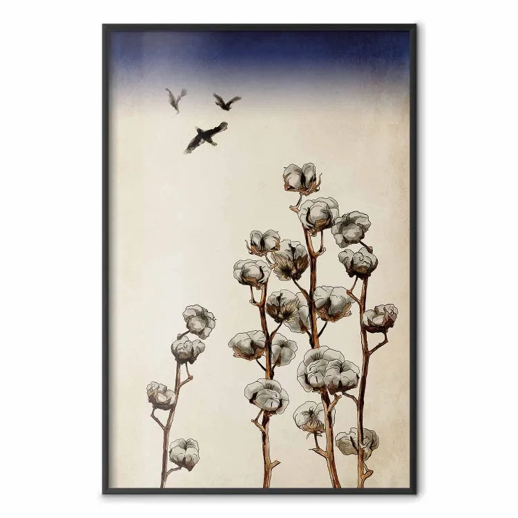 Branches de coton - plantes et oiseaux