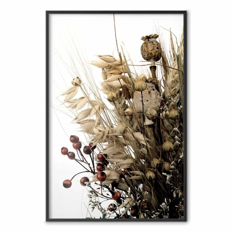 Carnet doré - plantes d'automne sur fond blanc dans un style bohème