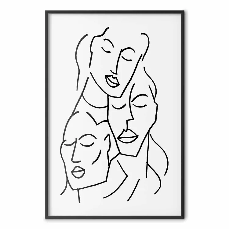 Trois visages - line art de visages sur fond gris uni