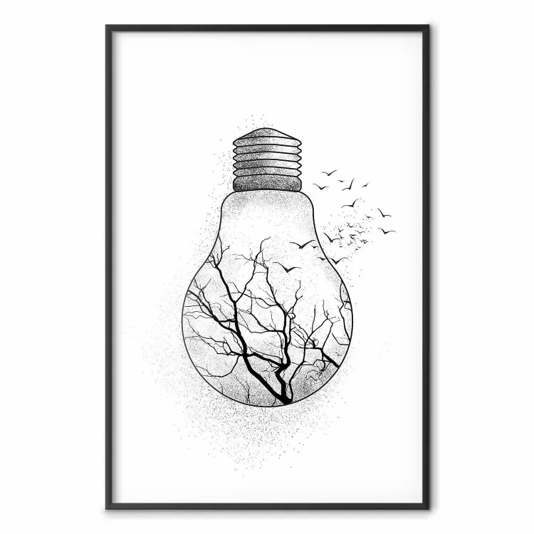 Oiseaux d'hiver - ampoule noir et blanc avec arbre et oiseaux