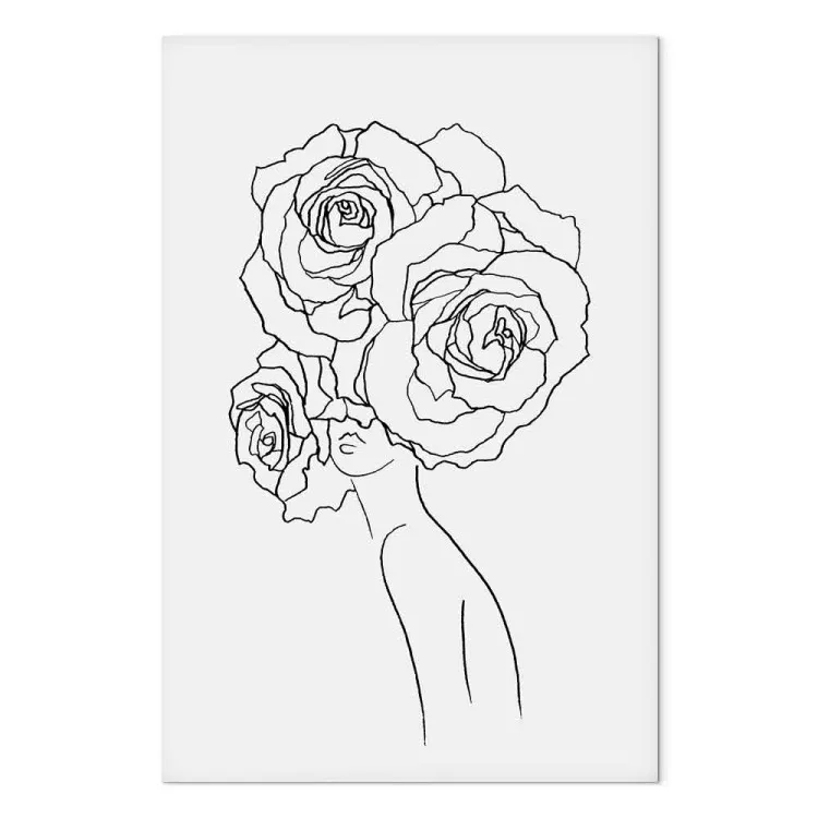 Roses sur la tête - une silhouette d'une femme en noir et blanc