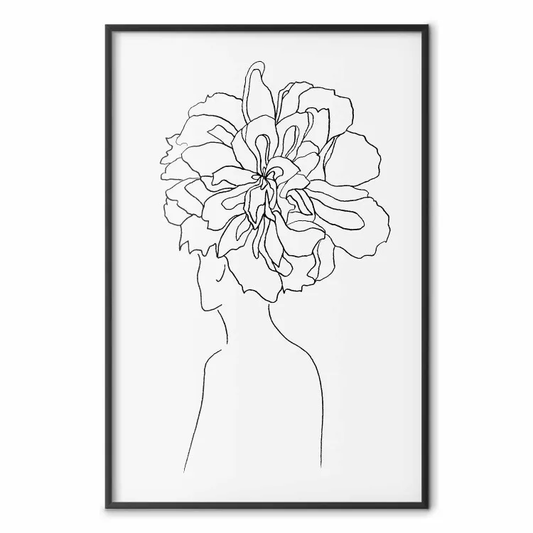 Souvenirs - dessin au trait portrait minimaliste femme avec fleurs