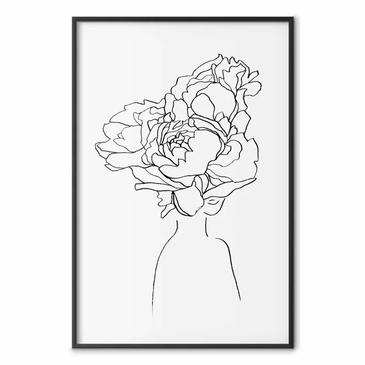 Floraison - dessin linéaire visage d'une femme orné de fleurs