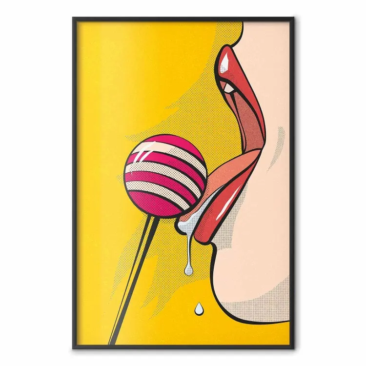 Pop art - femme léchant une sucette en couleurs vibrantes