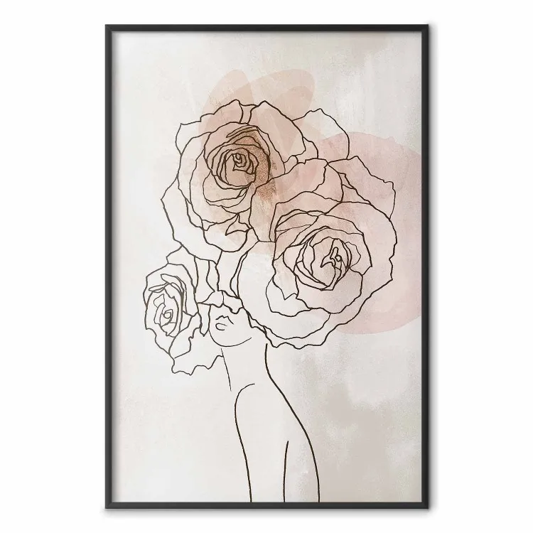 Femme et roses - dessin linéaire abstrait style bohème