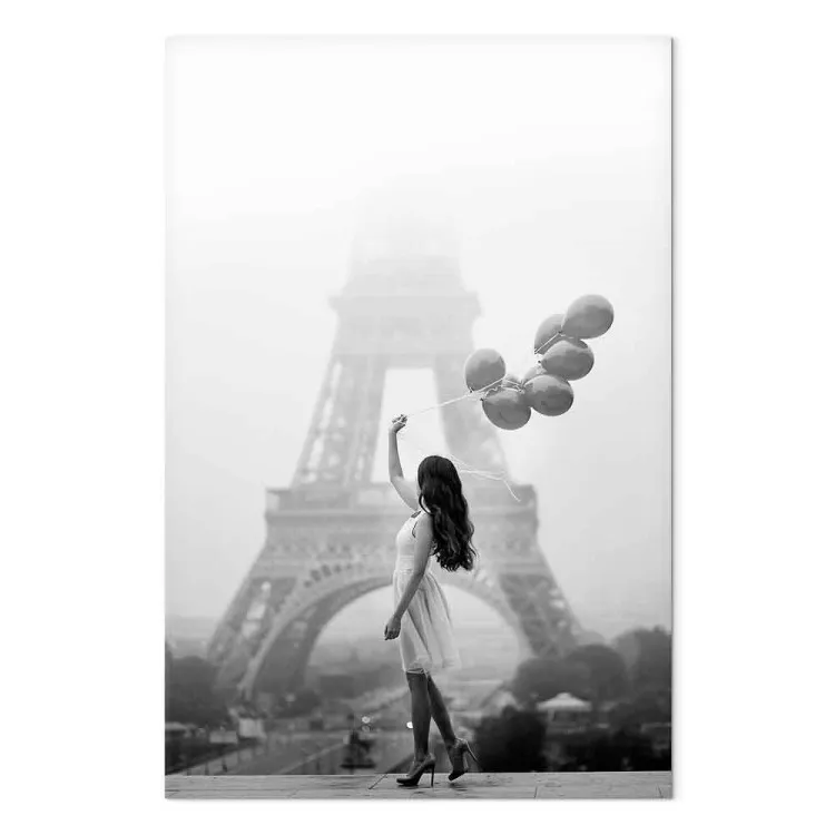 Promenade au vent (1 partie) vertical - femme à Paris avec ballons