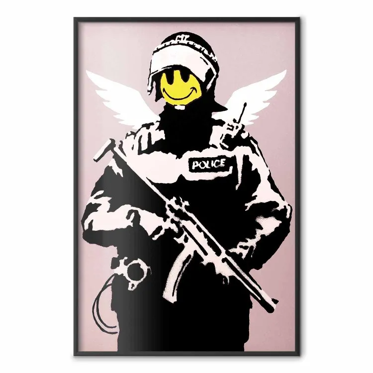 Banksy - Gentil policier avec des ailes et un visage de smiley jaune