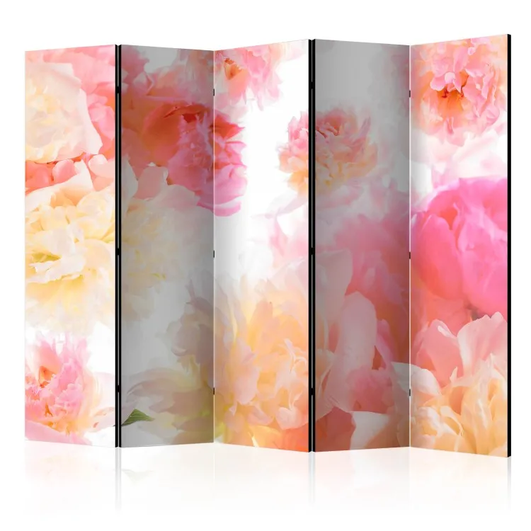 Pivoines pastel II (5 panneaux) - fleurs naturelles en rose