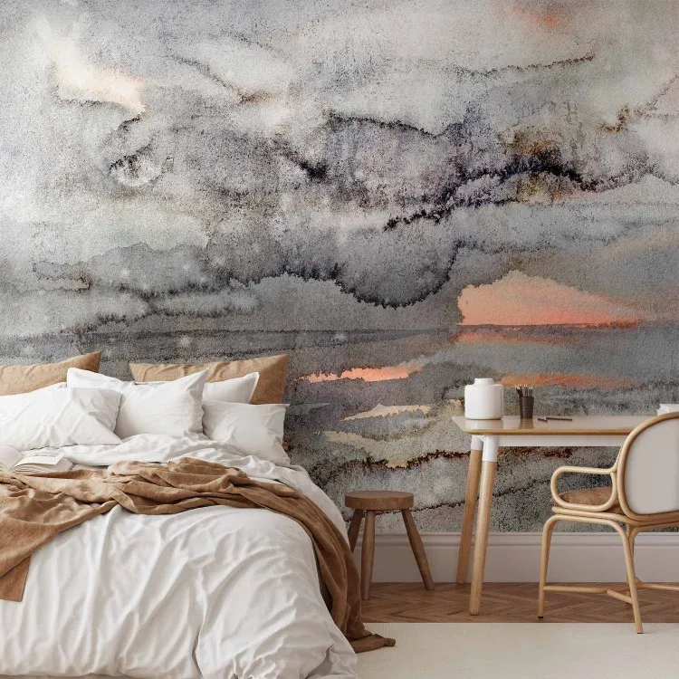 Paysage abstrait - paysage marin avec des nuages de style aquarelle
