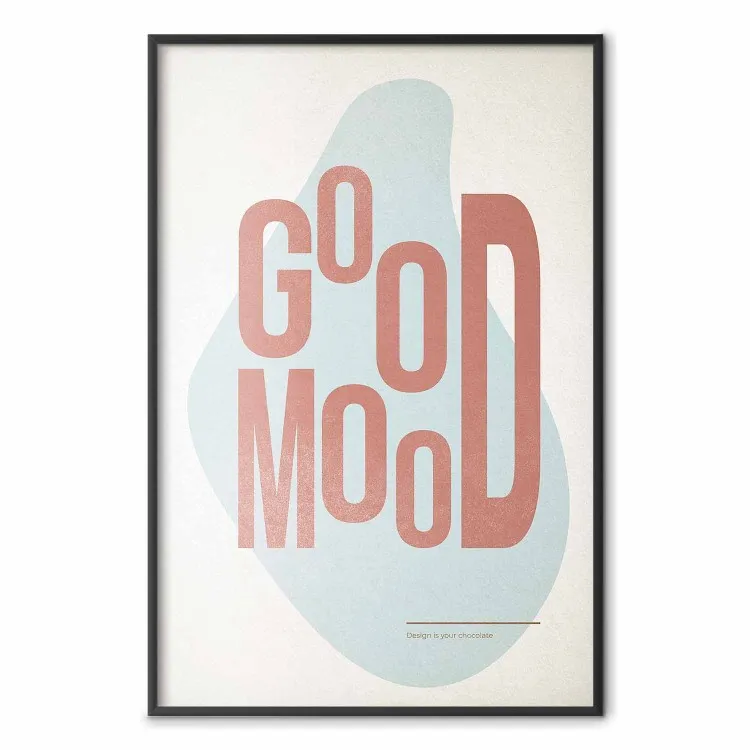 Good Mood - texte anglais rouge sur fond abstrait pastel