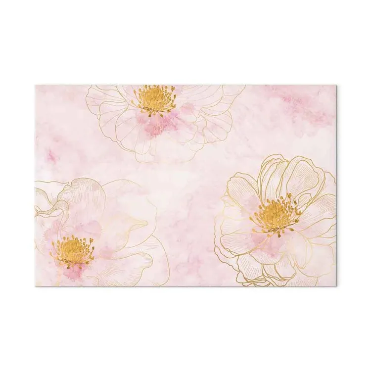 Floraison - une abstraction de trois fleurs sur fond rose