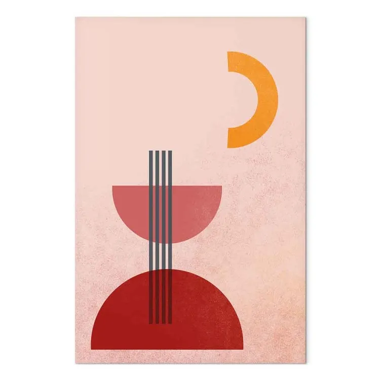 Fontaine abstraite et lune - motif graphique aux couleurs rouges