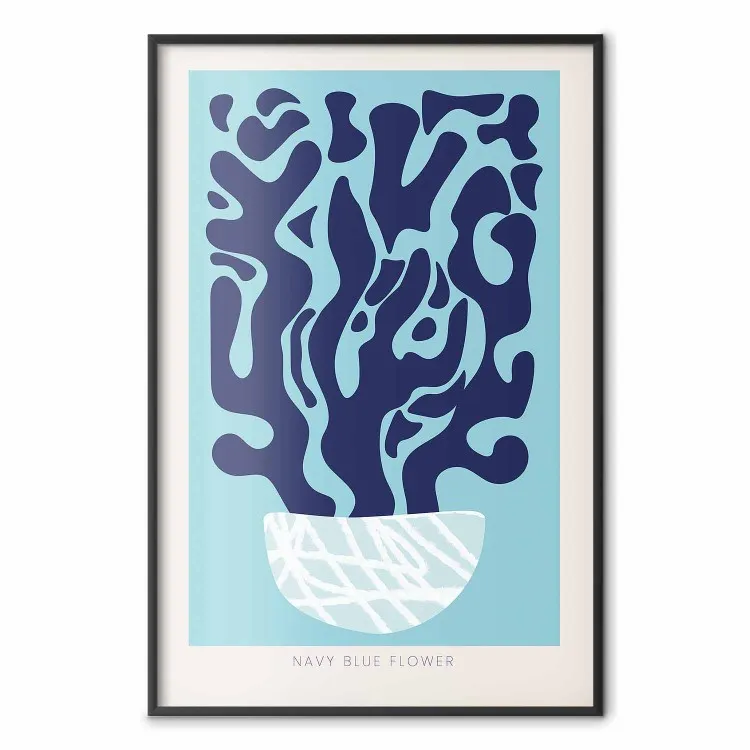 Composition bleue marine - textes anglais et plante abstraite