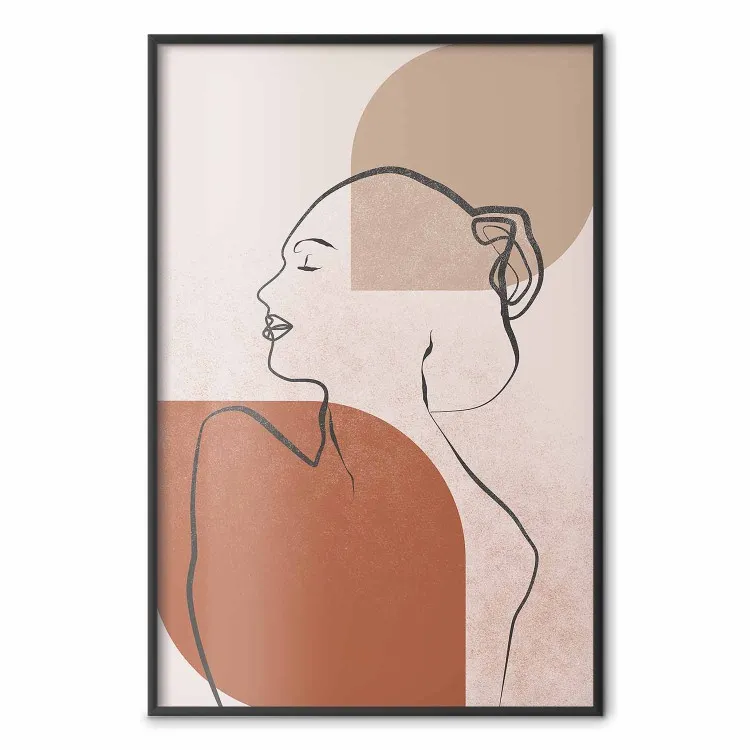 Silhouette de femme - dessin au trait sur fond abstrait en tons chauds