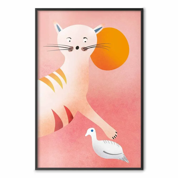 Petit tigre - animal amusant sur fond rouge orange
