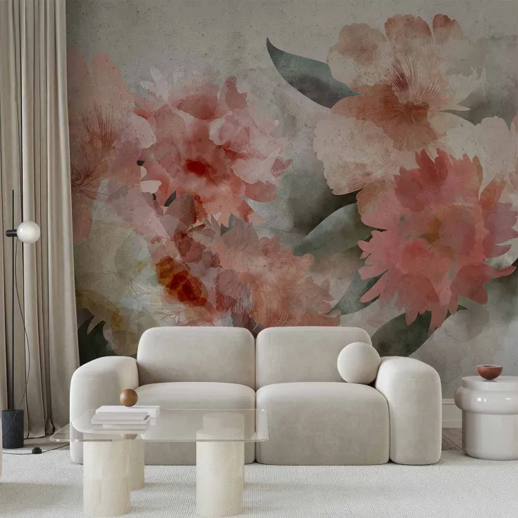 Jardin fleuri peint à l'aquarelle - motif végétal de pivoines roses