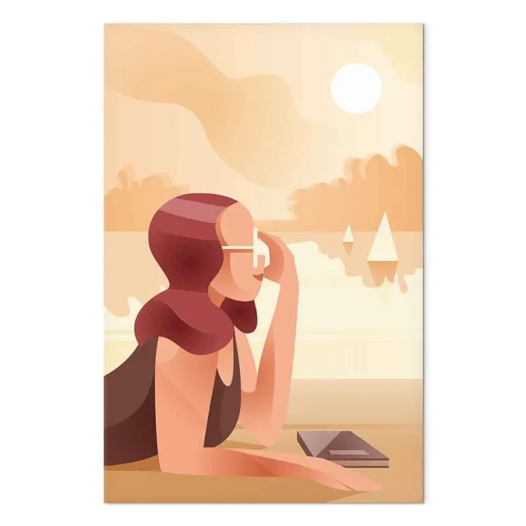 Femme au bord du lac - une silhouette de femme et des voiliers