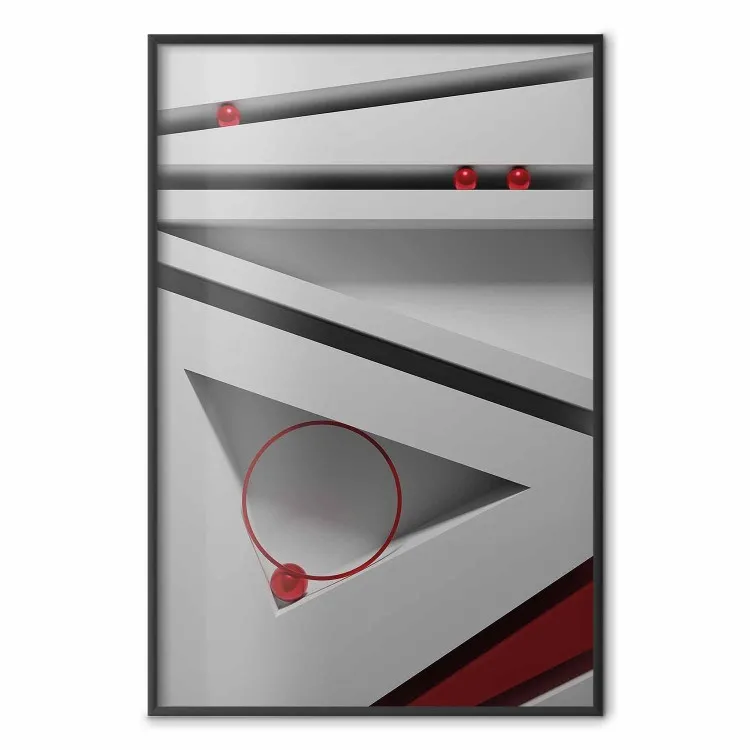 Labyrint - abstraction géométrique 3D boules rouges sur fond blanc