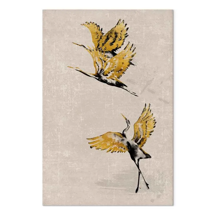 Grues dorées - une composition de style japonais en beige