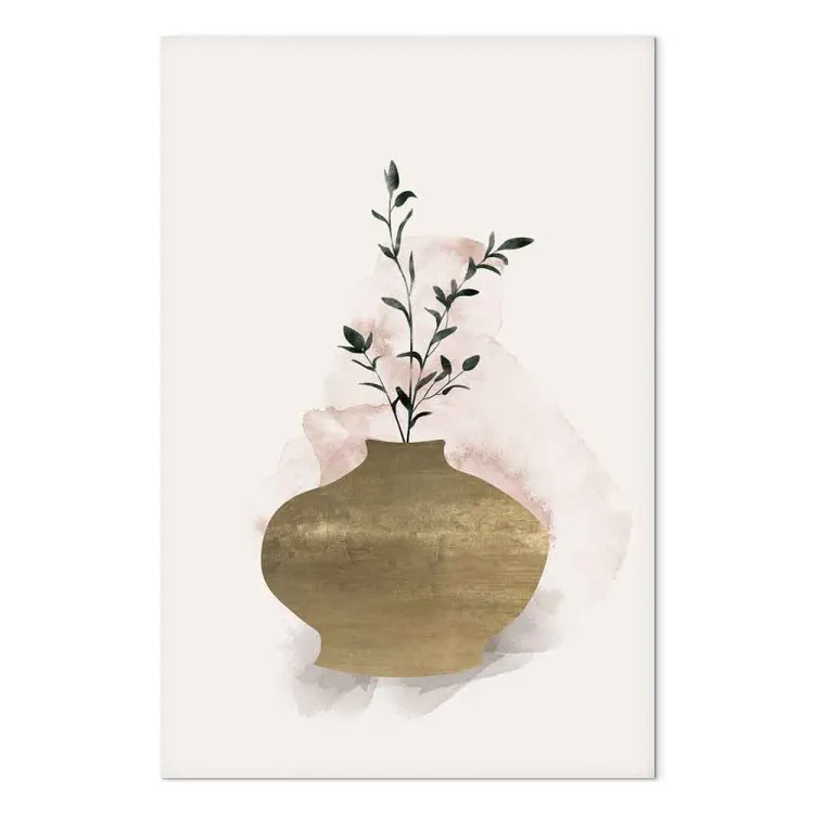 Vase marron avec une branche verte de style scandi bohème