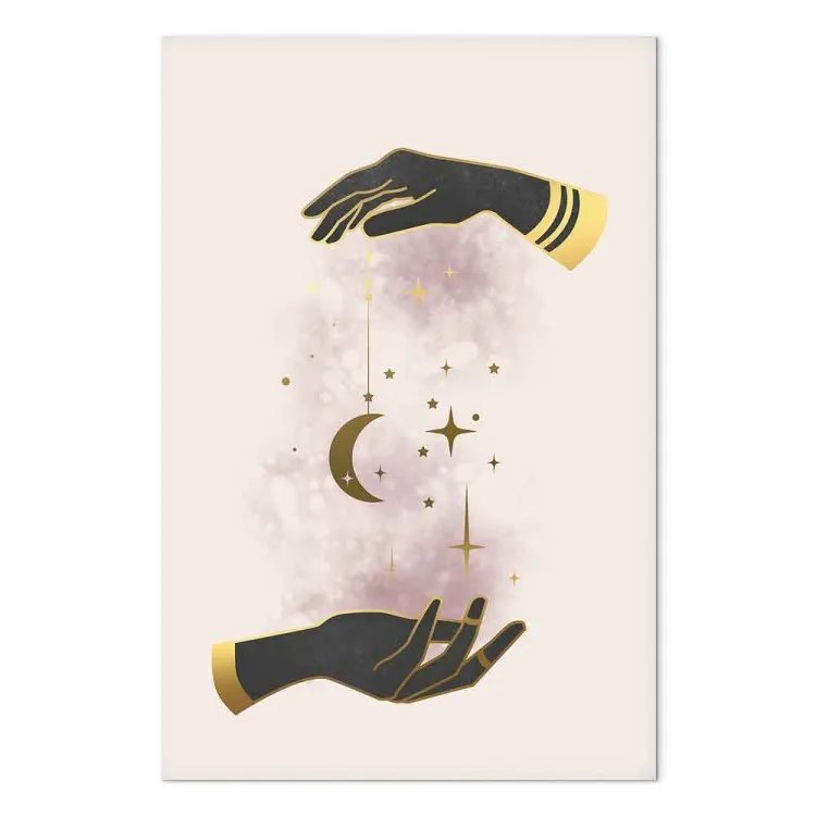 Étoiles entre vos mains - des éléments dorés et noirs sur fond beige