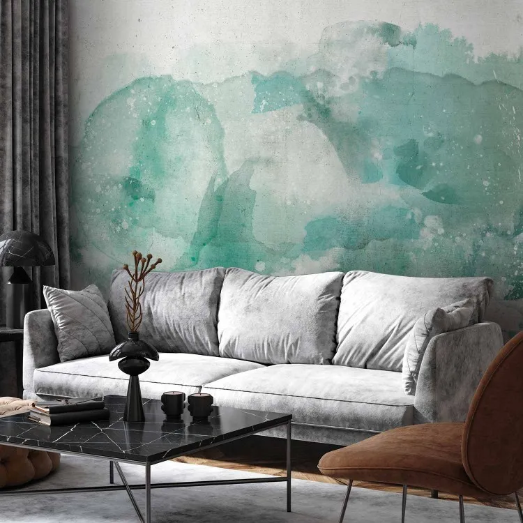 Taches abstraites - une composition aquarelle aux nuances de menthe