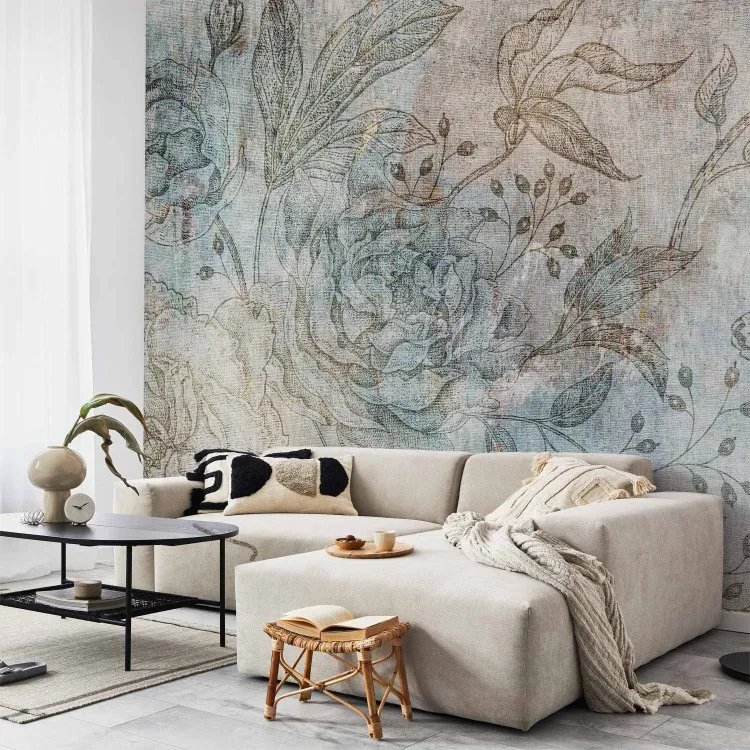 Fleurs rétro minimalistes - motif végétal avec des feuilles vintage