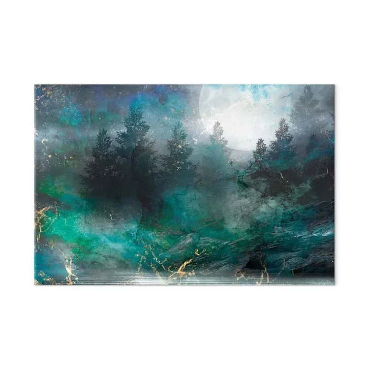 Plénitude turquoise (1 partie) large - Forêt de conifères et lune