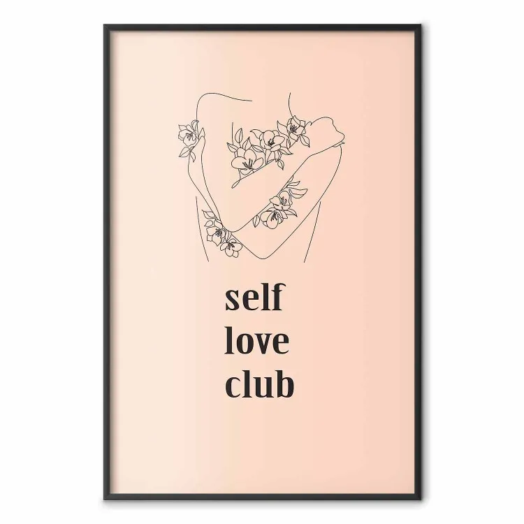 Club d'amour de soi - dessin linéaire d'une femme et textes