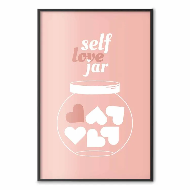 Self Love Jar - bocal avec des cœurs et des textes en anglais