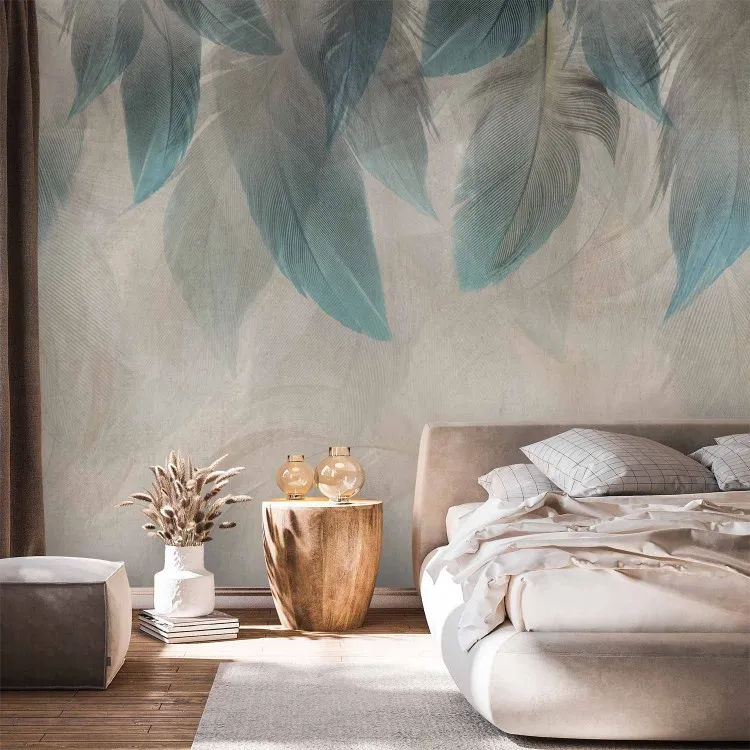 Forêt de plumes - une composition lumineuse de gris et de bleu