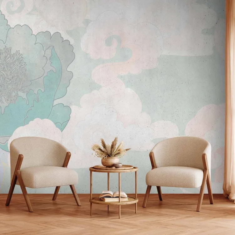 Dans les nuages - nuages avec un motif floral dans le style japandi