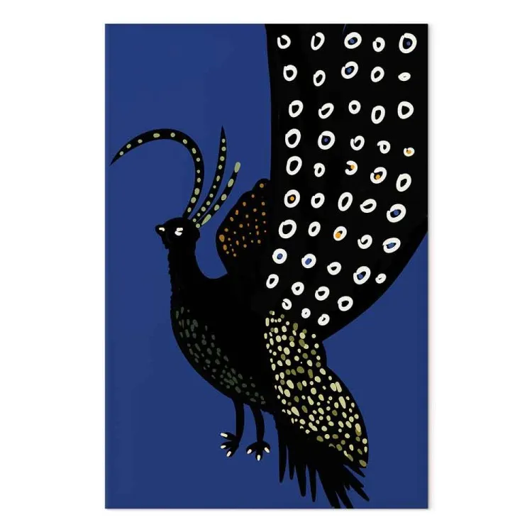 Paon oriental (1 partie) vertical - Oiseau noir sur fond bleu marine