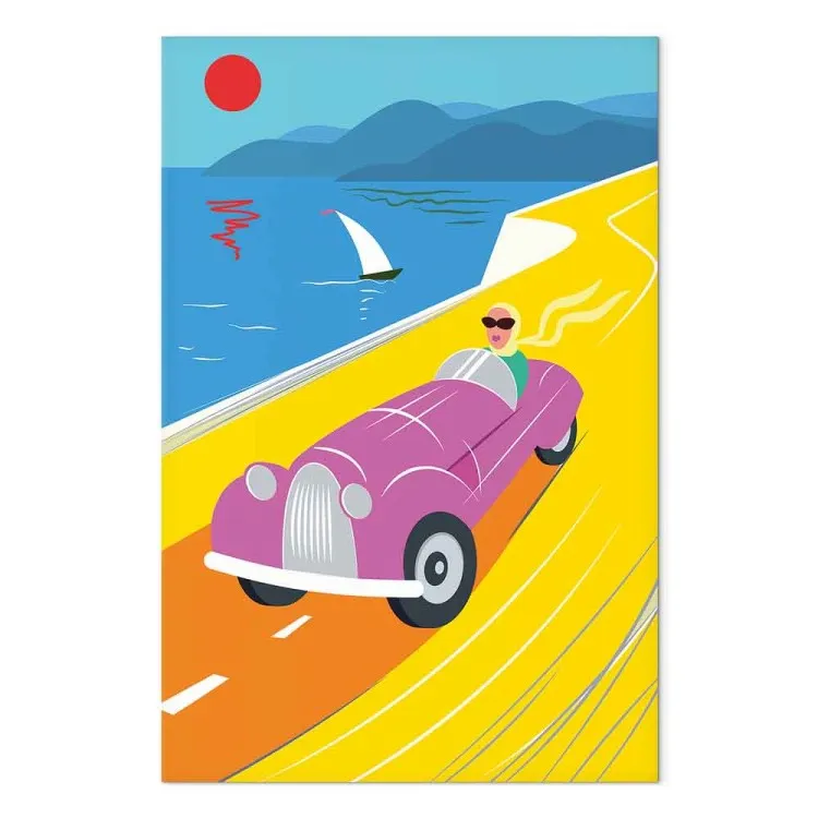 Rallye coloré (1 partie) vertical - Une voiture devant la mer